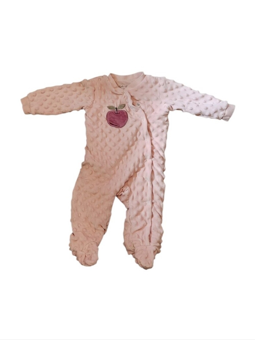 Plush Pink Apple Applique Footed Sleeper One-Piece Dot Texture